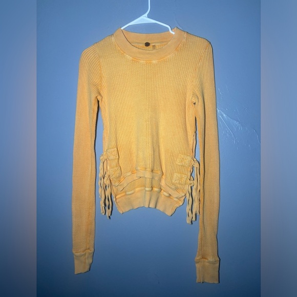 Free People FP One Cropped Interlaken Thermal Top Tee Yellow size XS - Picture 3 of 5